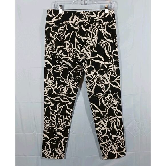 Elliott Lauren Pants Women's Size 10 Black & White Floral Pull On Ankle Rayon - Picture 6 of 14